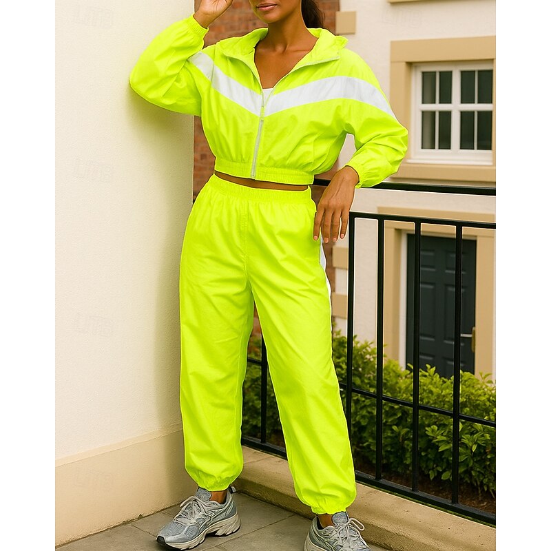 Women's Tracksuit Sweatpants Track Pants Zipper Pocket Solid Colored Clothing Suit Spring Black White Gym Training Running Windproof Long Sleeve Sport Activewear Micro-elastic Regular Fit4