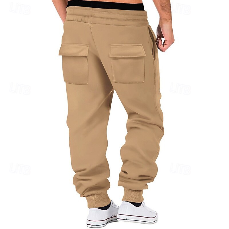 Men's Athletic Pants Sweatpants Joggers Trousers Pocket Drawstring Elastic Waist Plain Comfort Sports Outdoor Daily Fashion Casual Black Army Green Micro-elastic2