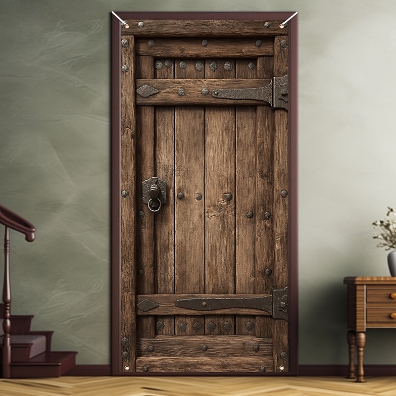 Fake Vintage Door Decorations Door Covers Door Tapestry Door Curtain Decoration Backdrop Indoor/Outdoor Door Banner for Front Door Office Door