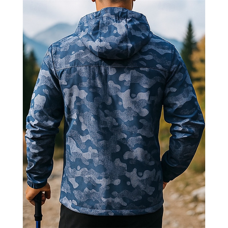 Men's Outdoor Jacket Hiking Jacket Raincoat Outdoor Waterproof Breathable Quick Dry Lightweight Hiking Outfits Hiking Clothes Spring Autumn / Fall Jacket Tennis Golf Running Camo Navy Blue2