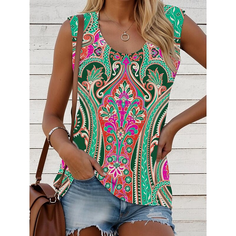 Halloween Women's Camisole Tank Top Graphic Geometric Paisley Bohemia Vintage Daily Sleeveless Crew Neck Regular Tops Daily Print Black Red Fuchsia Green Khaki Summer Spring4