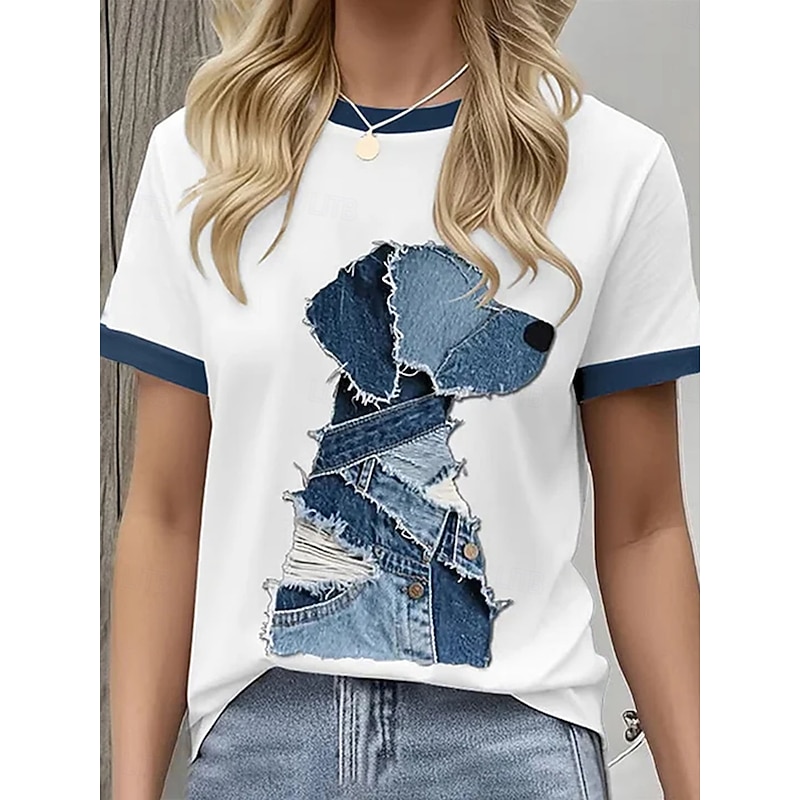 Women's T Shirt Graphic Animal Vintage Stylish Classic Short Sleeve Crew Neck Round Neck Regular Tops Daily Print White Blue Light Blue Summer2