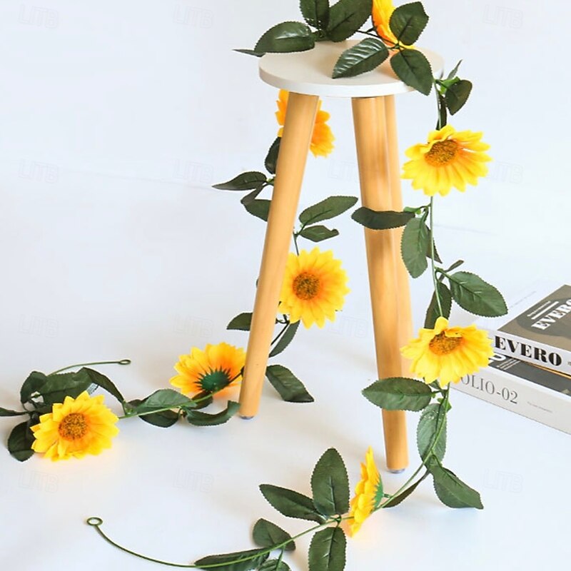 Artificial Sunflower Garland Vine with 8 Large Sunflowers, Realistic Faux Flower Decor for Home, Wall, Pipe Wrapping and Garden Decoration4