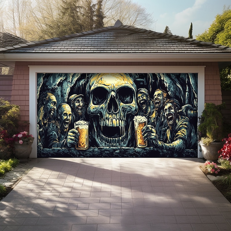 Oktoberfest 2025 Outdoor Garage Door Cover Banner Trippy Zombies Beer Vintage Large Backdrop Decoration for Holiday Outdoor Garage Door Home Wall Decorations