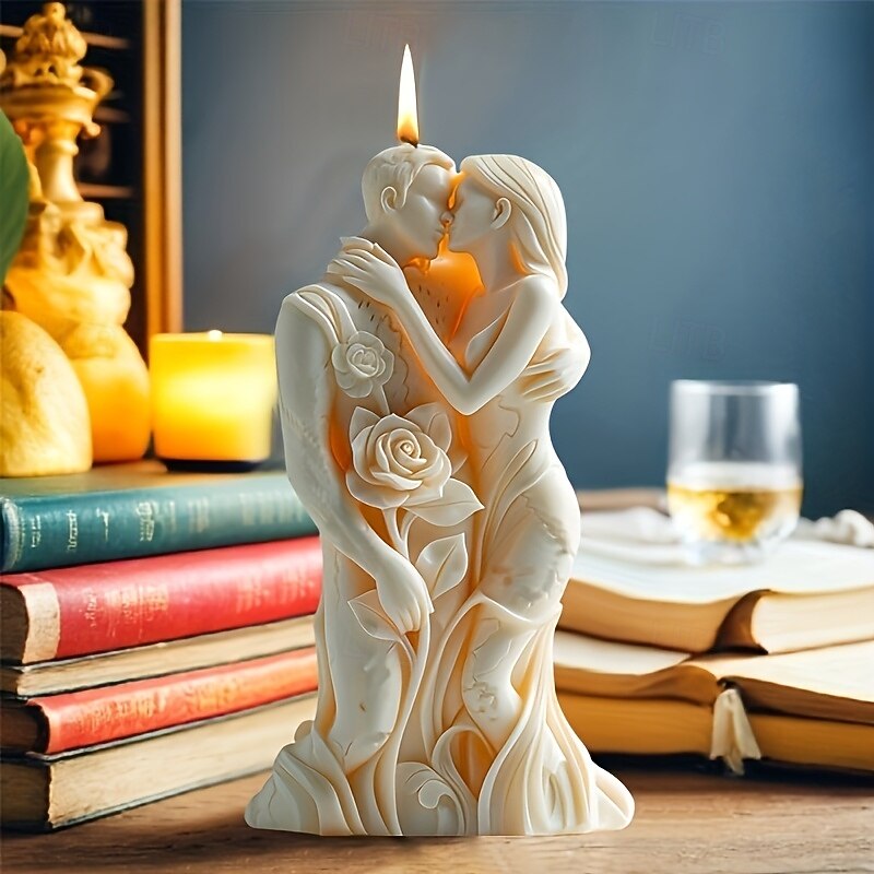Romantic  Silicone Romantic Silicone Candle Mold  Valentine's Day Couple Embrace Design with Rose Detail  Flexible Easy-Release DIY Aromatherapy Crafting Tool for Wedding & Anniversary Gifts2