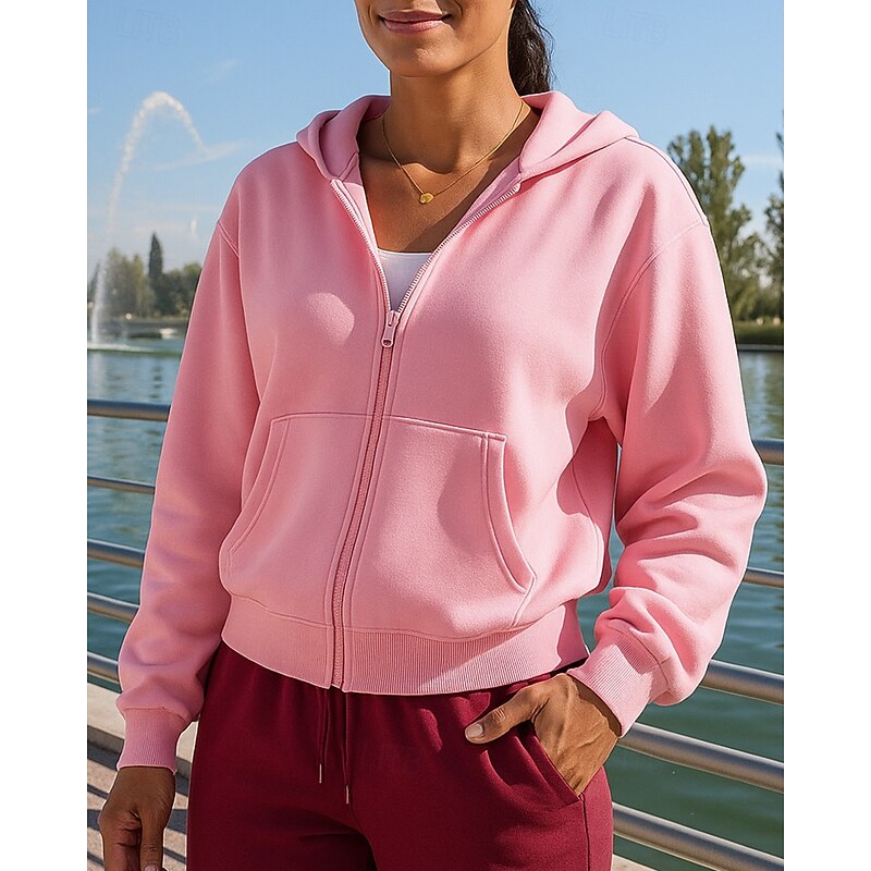 Women's Running Jacket Outdoor Jacket Full Zip Long Sleeve Outerwear Athletic Solid Colored Cotton Sun Protection Lightweight Breathable Tennis Golf Running Sportswear Activewear Dark Grey Dark