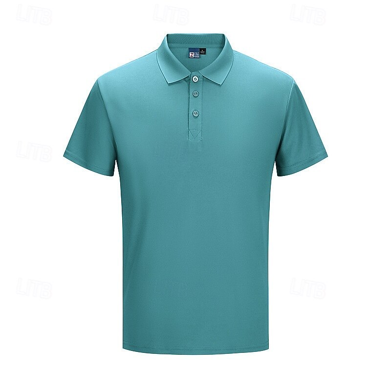 Men's Solid Color Polo Golf Shirt Short Sleeve Polo Collar Classic Business Causal Summer Spring Deep Green Lake blue White3