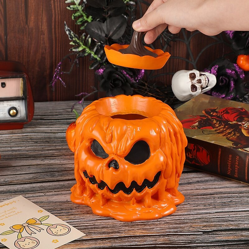 Halloween Pumpkin Head Resin Planter and Pen Holder, Minimalist Chinese Style Home Decoration Ornament for Desktop and Shelf Display2