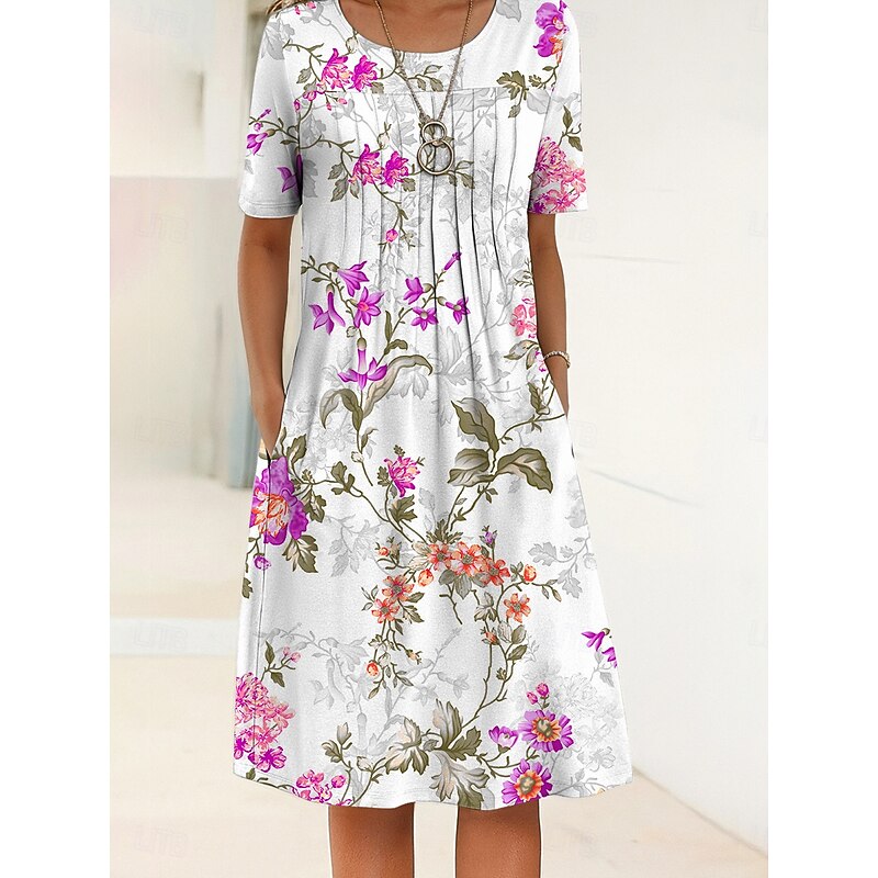 Women's Midi Dress Shift Dress Summer Dress Vacation Casual Daily Regular Fit Floral Graphic Half Sleeve Crew Neck Red Blue Purple Green Summer4