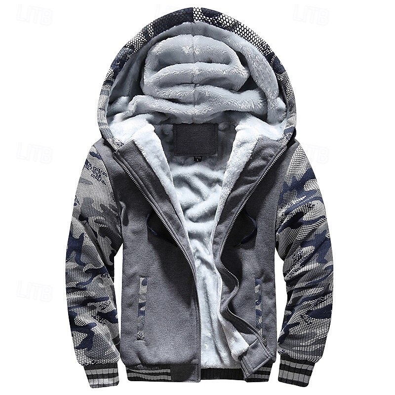 Men's Hoodie Fleece Hoodie Navy Blue Light Grey Dark Gray Hooded Camouflage Zipper Color Block Sports & Outdoor Casual Daily Polyester Streetwear Cool Casual Fall Winter Clothing Apparel Hoodies2