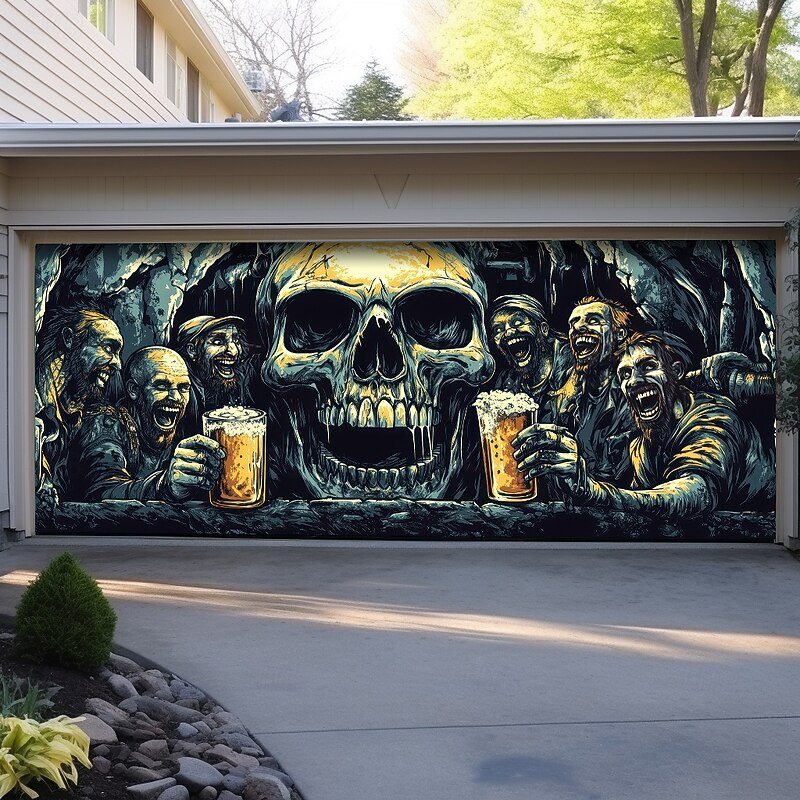 Oktoberfest 2025 Outdoor Garage Door Cover Banner Trippy Zombies Beer Vintage Large Backdrop Decoration for Holiday Outdoor Garage Door Home Wall Decorations2