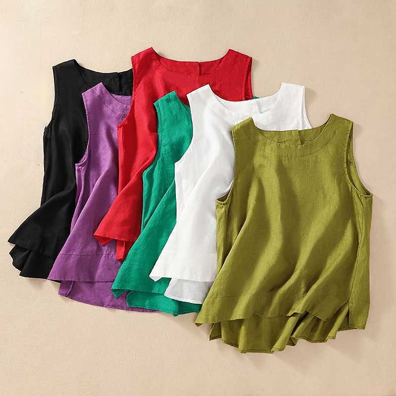 Women's Camisole Tank Top Solid Color Daily Casual Sleeveless Crew Neck Regular Tops Daily Black White Yellow Red Purple Summer