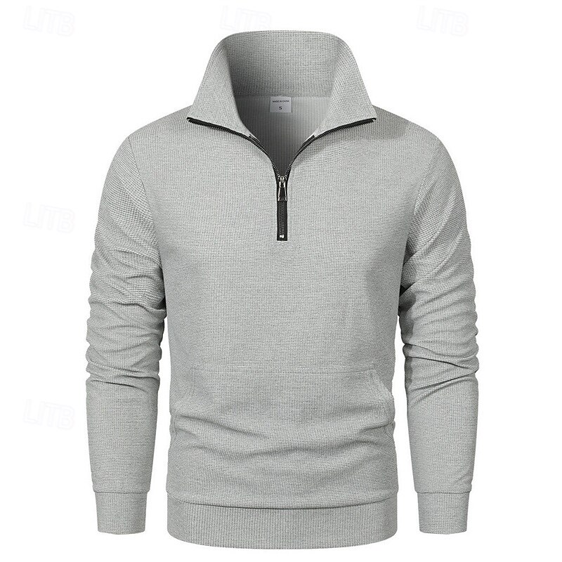 Men's Sweatshirt Quarter Zip Sweatshirt Apricot Black White Royal Blue Light Grey Half Zip Plain Pocket Sports & Outdoor Daily Holiday Polyester Streetwear Basic Casual Spring Autumn / Fall Clothing