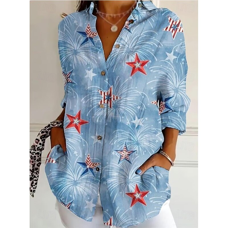 Women's Patriotic Shirt Graphic Flag Star Vintage Tropical Daily Regular Tops Work Daily s Print White Royal Blue Blue Sky Blue4