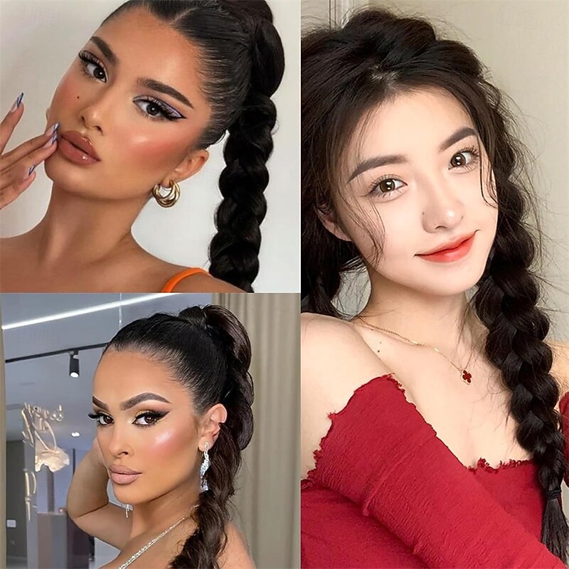 2Pcs Braided Ponytail Extensions with Hair Ties Soft Synthetic Hair Pieces for Women Girls Daily Wear 16 Inch4