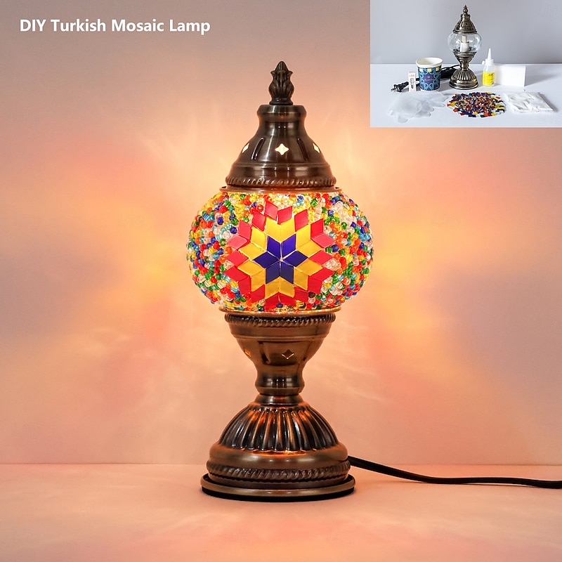 Turkish Mosaic Lamp Kit, Decorative Glass Table, Bedside Night Light for Living Room and Bedroom, Make Your Own Lamp, Antique Bronze Base