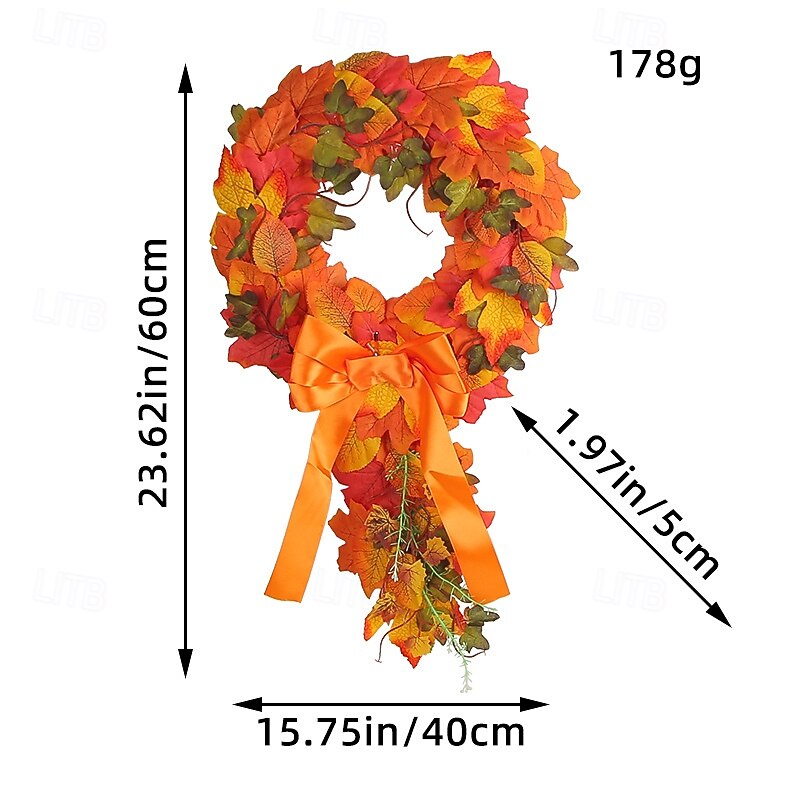 Fall Wreath for Front Door Thanksgiving Autumn Harvest Indoor Outdoor Decoration, Rustic Maple Leaf Grapevine Wreath Wall and Door Hanging Decor3