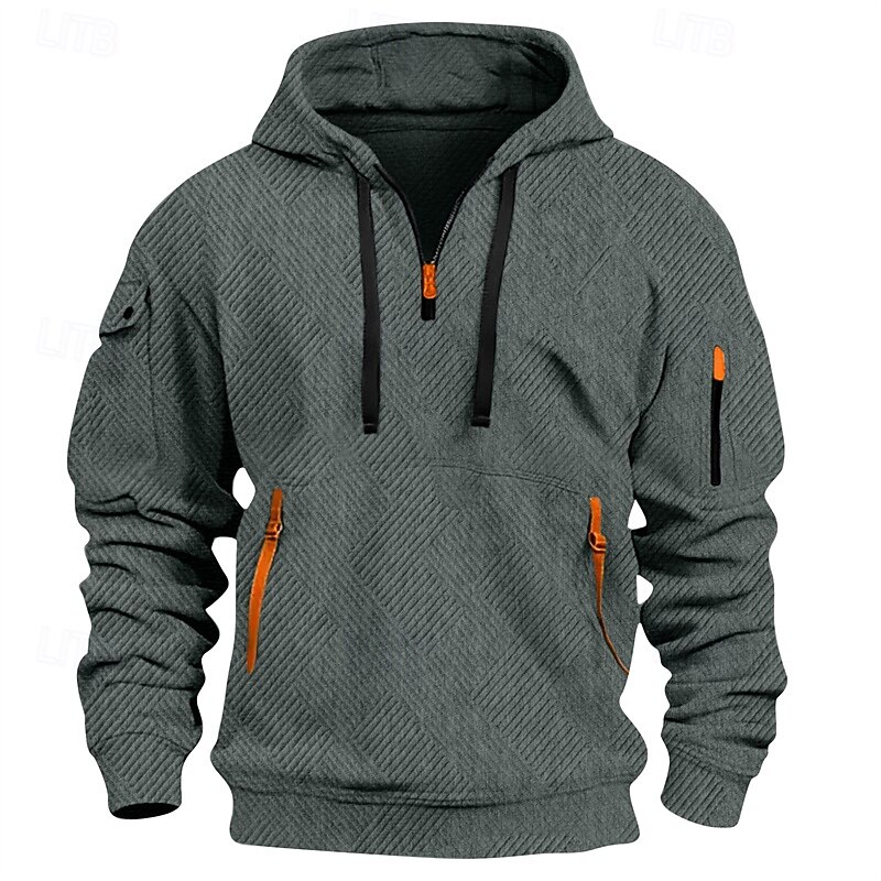 Men's Hoodie Quarter Zip Hoodie Black White Red Blue Khaki Hooded Plain Jacquard Pocket Sports & Outdoor Daily Holiday Polyester Streetwear Basic Casual Spring Autumn / Fall Clothing Apparel Hoodies3
