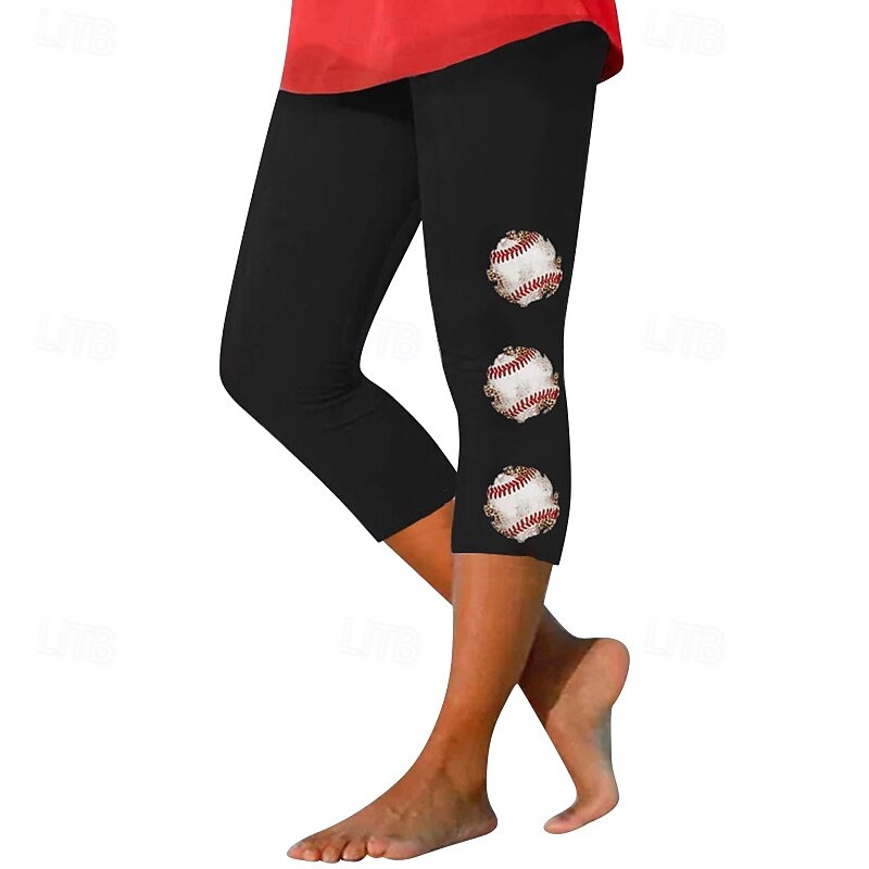 Women's Capri Pants Slacks Leggings Streetwear Casual Calf-Length Natural Flower Elastic Waist Print Comfy Outdoor Comfortable Outdoor Vacation Daily Red black Black and White Black and Red Black Fall