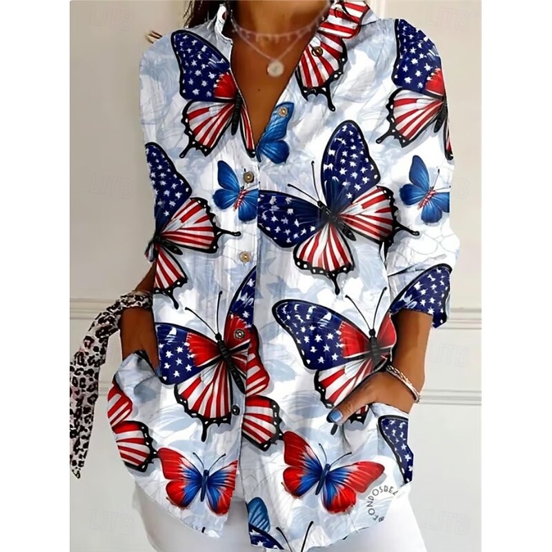 Women's Patriotic Shirt Graphic Flag Star Vintage Tropical Daily Regular Tops Work Daily s Print White Royal Blue Blue Sky Blue3