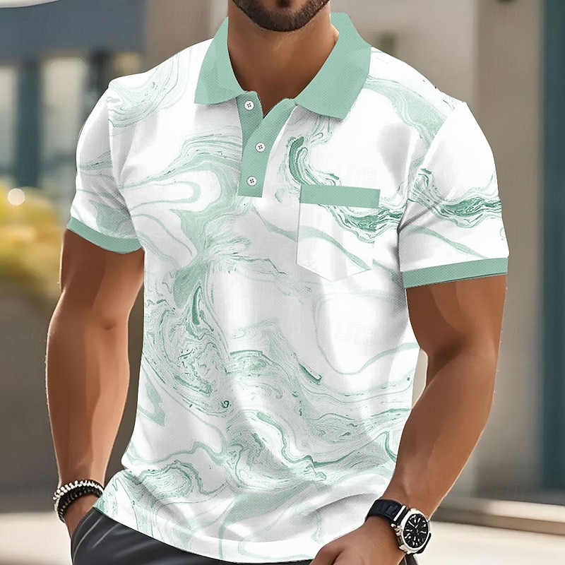 Men's Marble Polo Short Sleeve Polo Shirts Collared Shirts Business Casual Outdoor Athleisure Daily Wear 3D Print Buttons Summer Light Pink Light Green Light Brown3