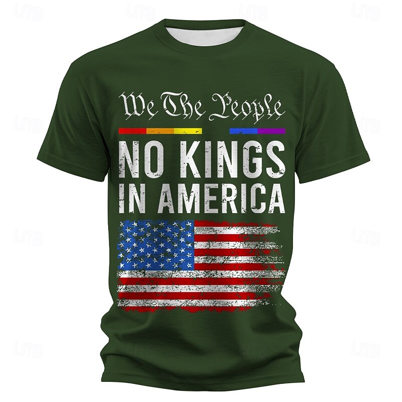 No Kings in America Men's American US Flag T Shirt Short Sleeve T shirt 3D Print Crew Neck Shirt Fashion Daily Basic Street Casual Daily Black Red Blue Summer Spring All Seasons Clothing Apparel S M4