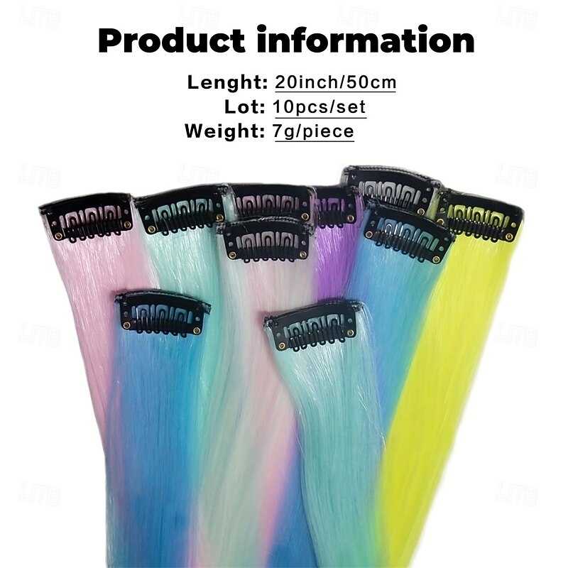 10 Pcs Glow In The Dark Hair Extensions Clip Ins Synthetic Clip In Hair Extensions Glow In The Dark Hair Extensions Glow In The Dark Hair Accessories For Women2