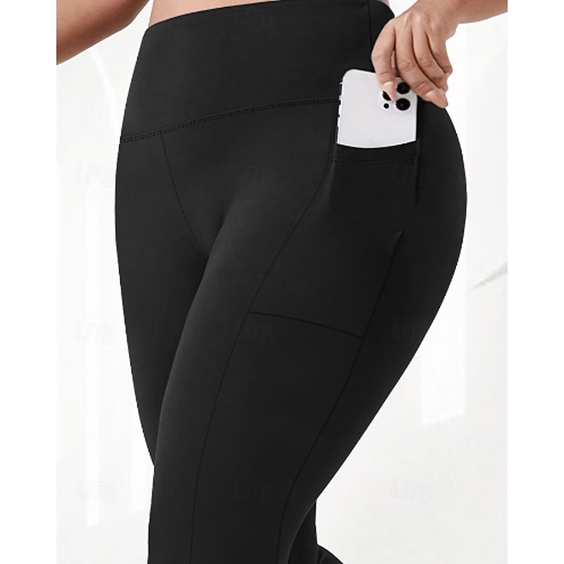 Women's pilates leggings Capri Leggings sport pants Pocket Lightweight Pilates Gym Running Capri Leggings Solid Color Dark Grey Black Army Green Plus Size Sports Activewear Micro-elastic4