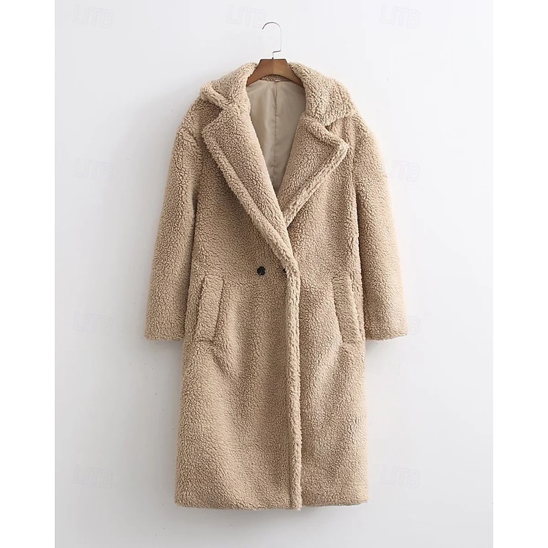 Women's Coat Warm Comfortable Pocket Buttons Casual Plain Holiday Casual Daily Single Breasted Long Turndown Regular Fit Long Sleeve Outerwear Khaki Fall Winter