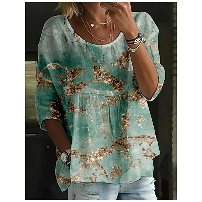 Women's Blouse Floral Stylish 3/4 Length Sleeve Crew Neck Regular Tops Daily Holiday Print Black Light Green Navy Blue Purple Green Summer