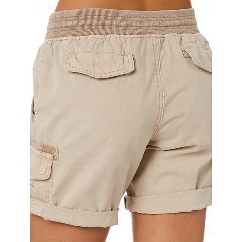 Women's Cargo Shorts Chinos Fashion Streetwear Basic Short High Waist Plain Elastic Waistband Multiple Pockets Comfy Soft Comfortable Micro-elastic Outdoor Street White Blue Brown Green Summer3