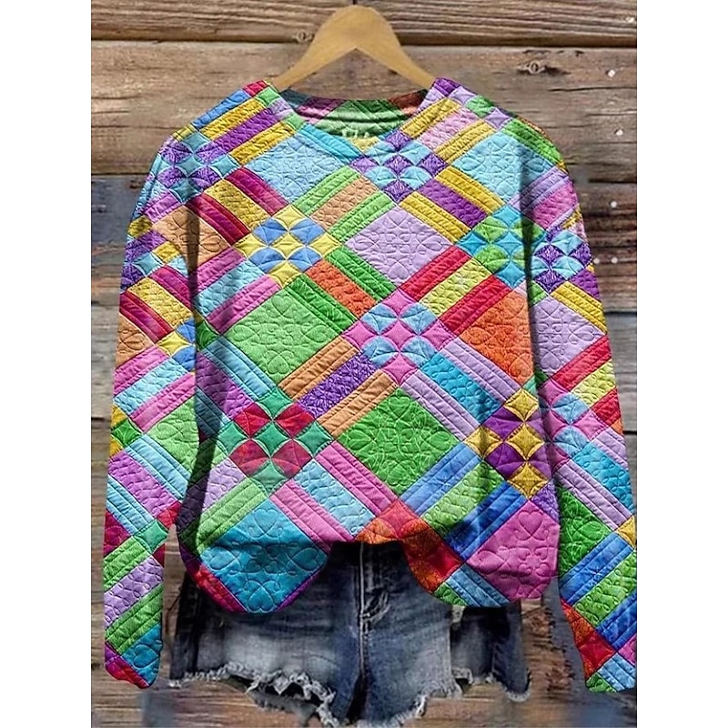 Women's Pullover Sweatshirt Floral Graphic Geometric Casual Long Sleeve Crew Neck Regular Tops Home Street Dailywear Print Yellow Blue Purple Orange Brown Summer Spring Fall Winter2