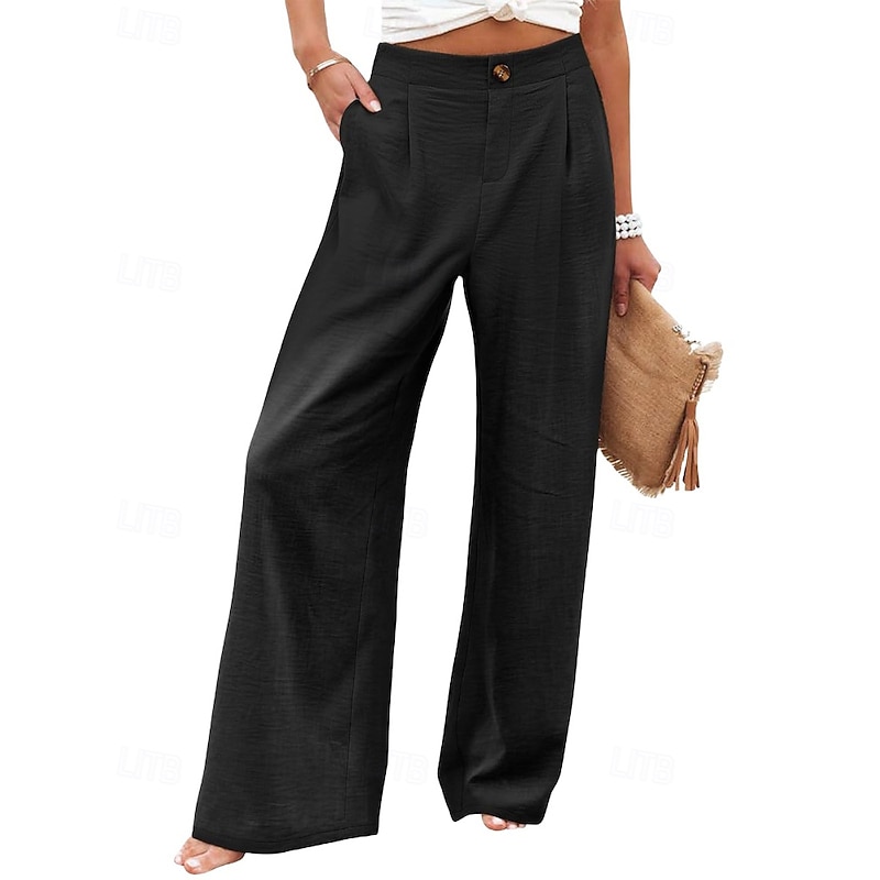 Women's Slacks Straight Streetwear Casual Full Length Natural Plain Pocket Comfy Outdoor Outdoor Vacation Apricot Grey Black White Summer Regular Fit4