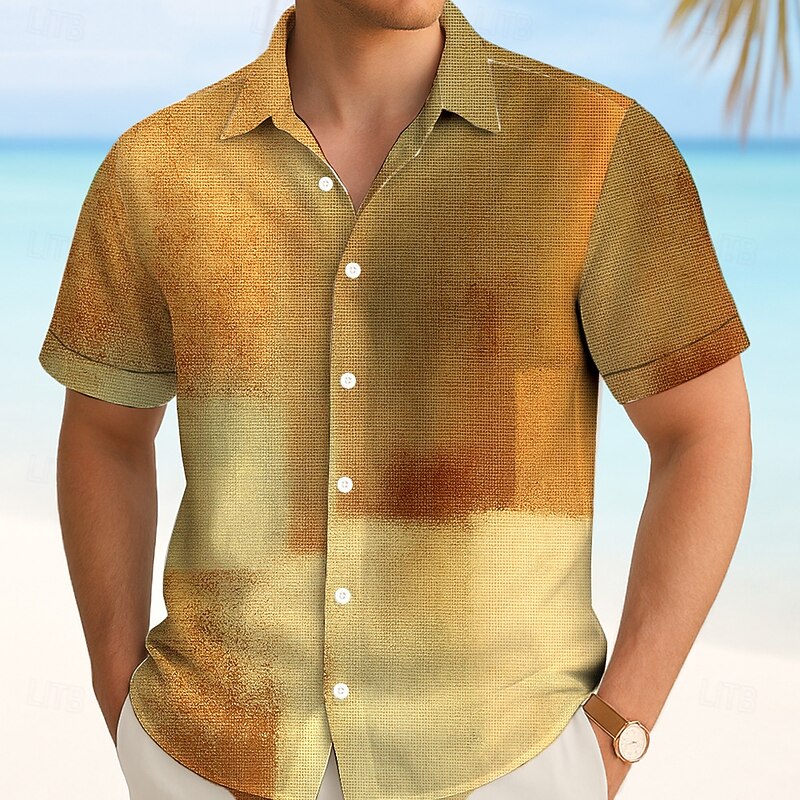 Men's Color Block Gradient Shirt Summer Shirt Button Up Shirt Short Sleeve Fashion Casual Outdoor Vacation Dailywear Summer Spring Turndown 3D Print Collared Shirts Blue Orange Green4