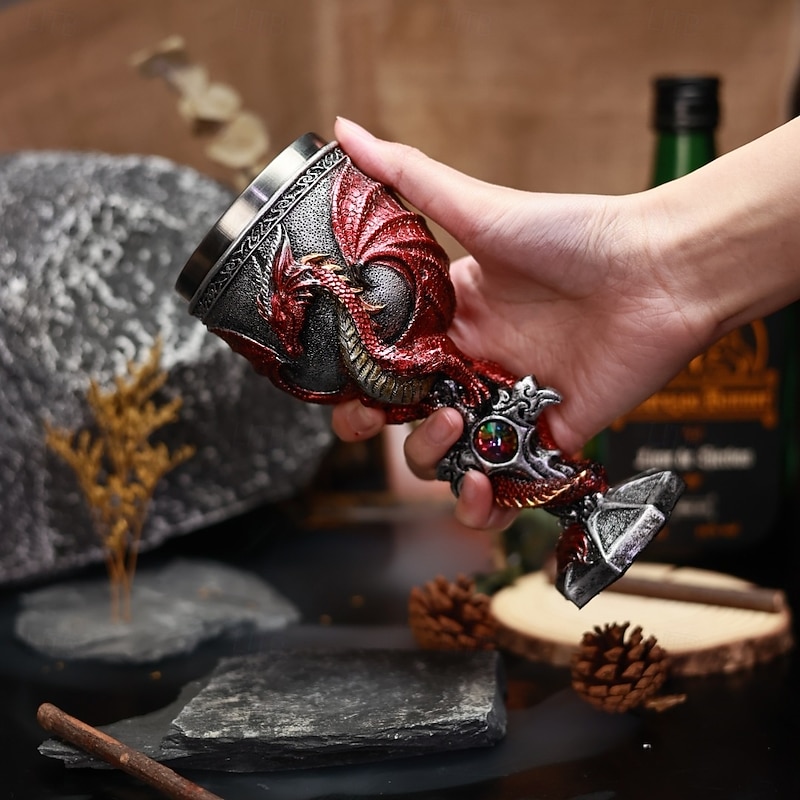 3D Evil Dragon Wine Glass, Western Dragon Stainless Steel Goblet, Dragon Warrior Sculpted Stemmed Wine Cup, Unique Fantasy Red Wine Glass3