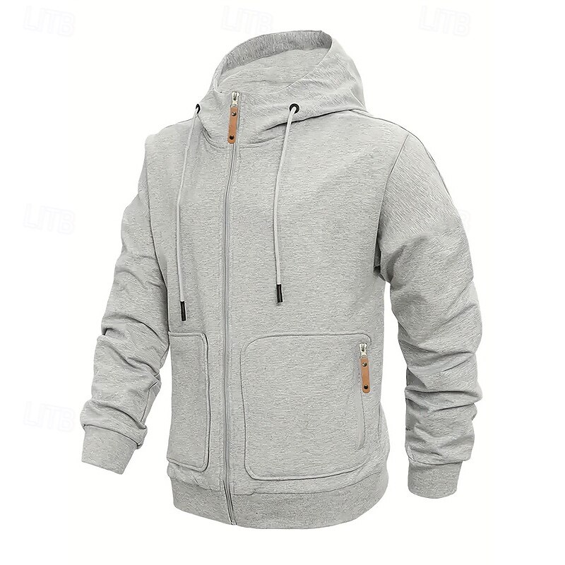 Men's Hoodie Full Zip Hoodie Black Wine Navy Blue Khaki Light Grey Hooded Plain Pocket Sports & Outdoor Daily Holiday Polyester Streetwear Basic Casual Spring Autumn / Fall Clothing Apparel Hoodies2