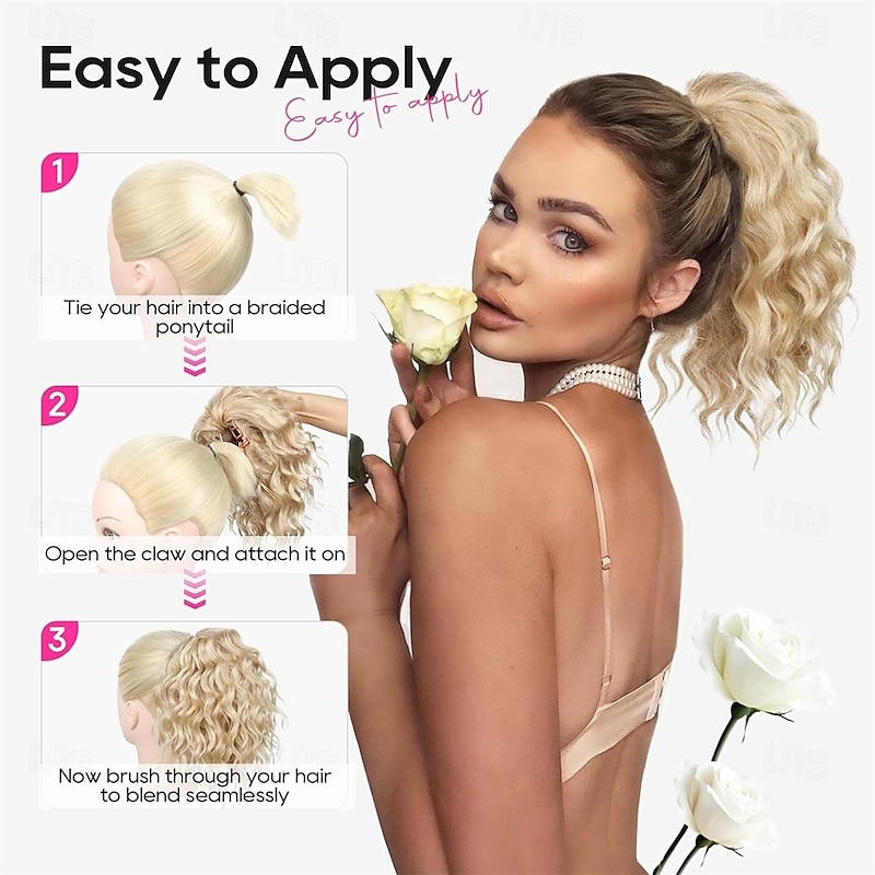 Ponytail Extension 10 Short Curly Claw Clip Ponytail Extension for Black Women Synthetic Fluffy Soft Wavy Pony Tails Hair Extensions Natural Black3