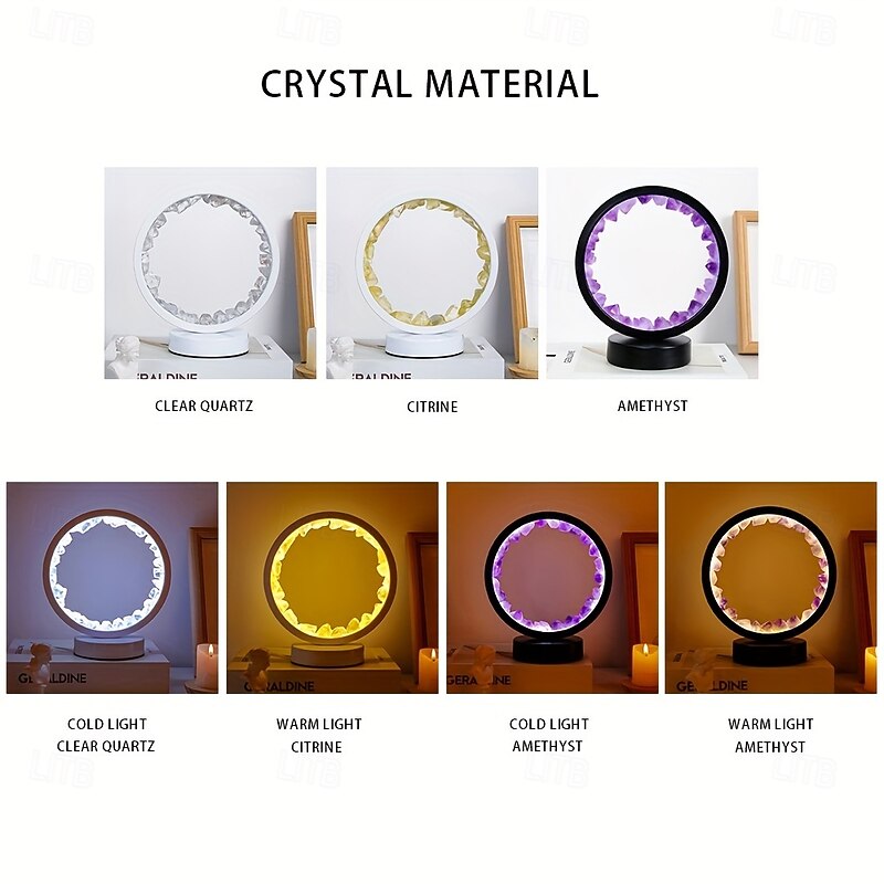 LED Rechargeable Bedside Lamp Natural Quartz Amethyst Cluster Night Lamp Bedroom Desk circular Circle Decorative Lights3