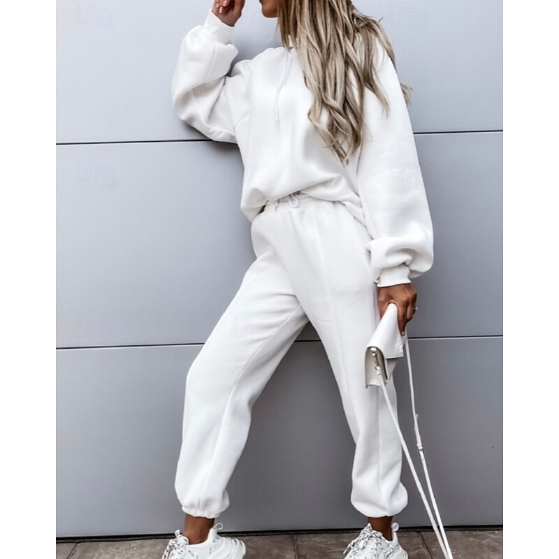 Women's Tracksuit Sweatpants Lace Pocket Solid Colored Clothing Suit Fall Black White Spandex Gym Athleisure Running Thermal Warm Windproof Long Sleeve Sport Activewear Stretchy Regular Fit3