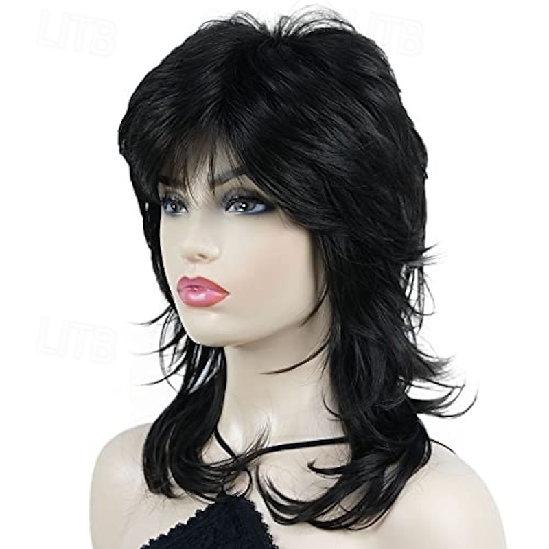 Shaggy Layered Wig with Bangs, Shoulder Length Natural Straight Shags Wig, Soft Synthetic Hair Halloween Wigs2