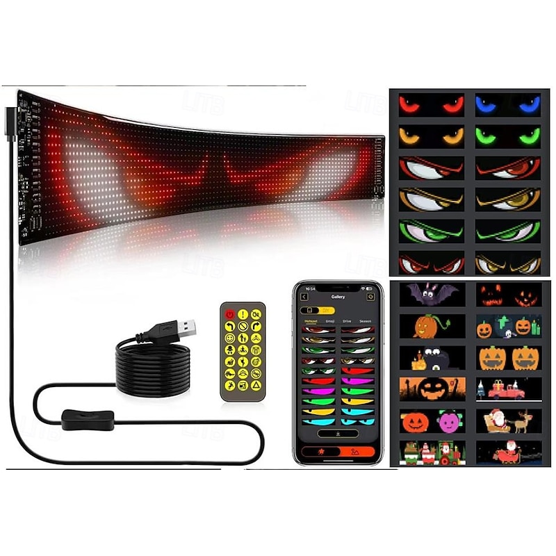 LED Car Sign Ultra Thin Flexible LED Matrix Panel USB 5V Bluetooth Application Control DIY Programmable Scrolling LED Sign for Car Party Wedding Festival,for Halloween Car Accessories2