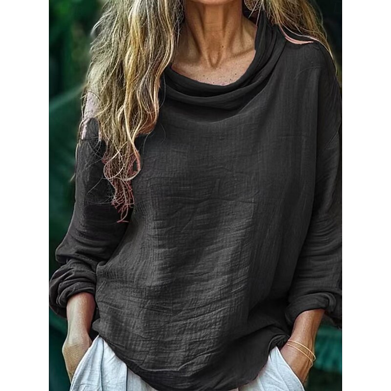 Women's Blouse Solid Color Daily Casual Long Sleeve Cowl Neck Regular Tops Daily Draped Black Pink Blue Fuchsia Gray Summer Spring4