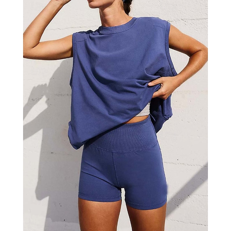 Women's Sport Set Sports Tank Top Sports Top Sleeveless Top Athleisure Solid Colored Wick Moisture Tennis Golf Running Sportswear Activewear Black Army Green Dark Navy