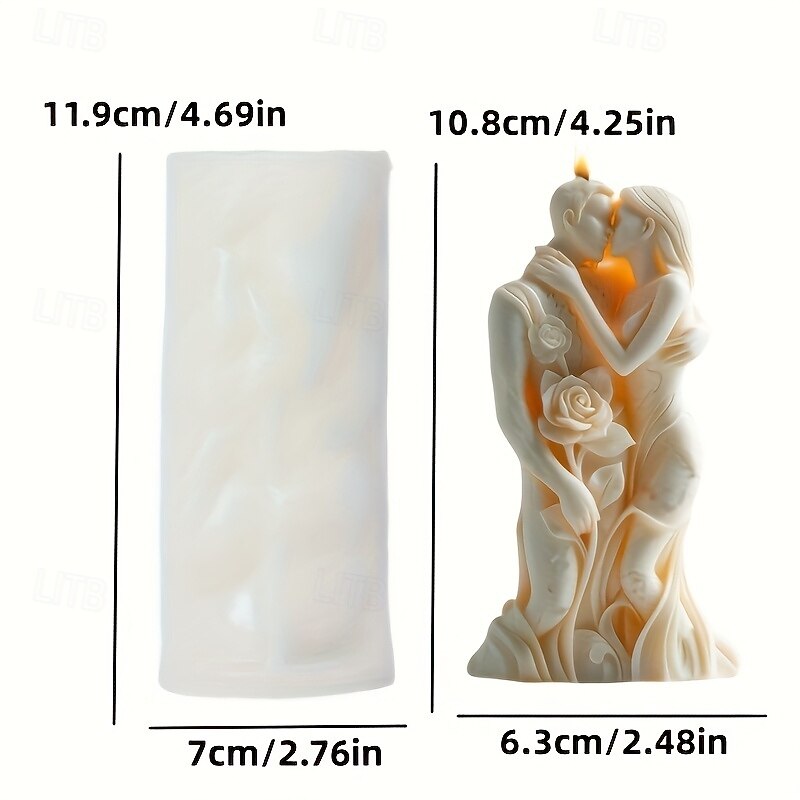 Romantic  Silicone Romantic Silicone Candle Mold  Valentine's Day Couple Embrace Design with Rose Detail  Flexible Easy-Release DIY Aromatherapy Crafting Tool for Wedding & Anniversary Gifts3