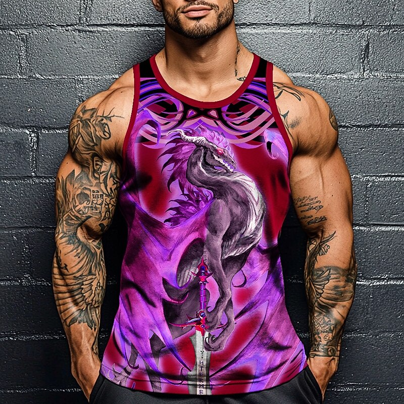 Dragonsword STORMBLADE Ruth Thompson Men's Dragon Vest Top Undershirt Sleeveless T shirt 3D Print Crew Neck Shirt Fashion Exaggerated Street Casual Daily Blue Summer Spring Clothing Apparel S M L XL X4