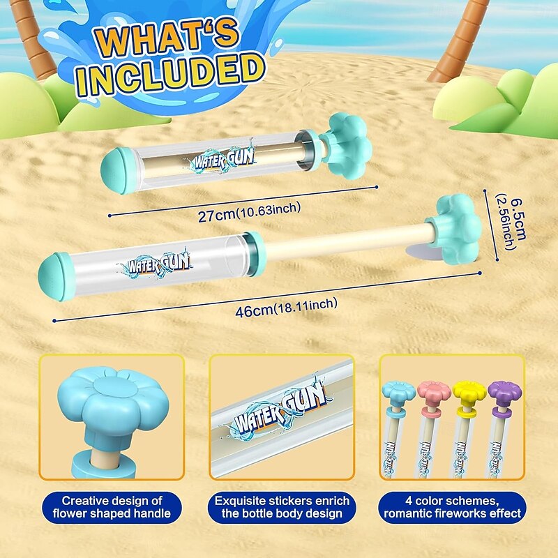 4Pcs Fireworks Water Gun - Romantic Firework Water Spray Gun for Couples, Long Range Up to 27Ft, High Pressure Pull-Out Water Gun, Summer Pool & Beach Party Fun4
