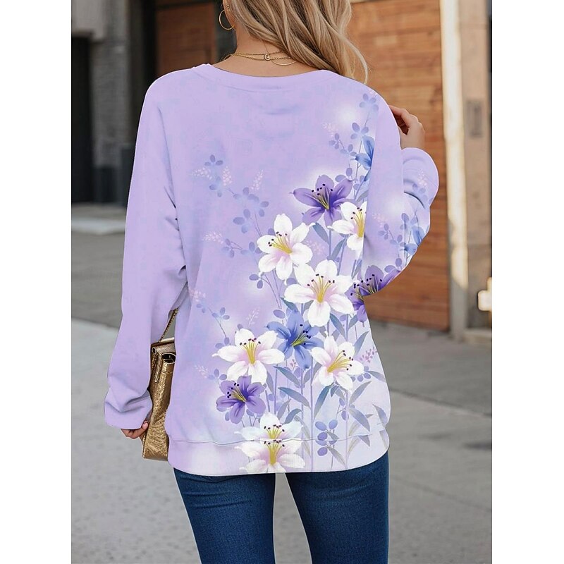 Women's Quarter Zipper Sweater Floral Graphic Casual Long Sleeve Crew Neck Regular Tops Street Dailywear Half Print Pink Blue Purple Green Fall Winter2