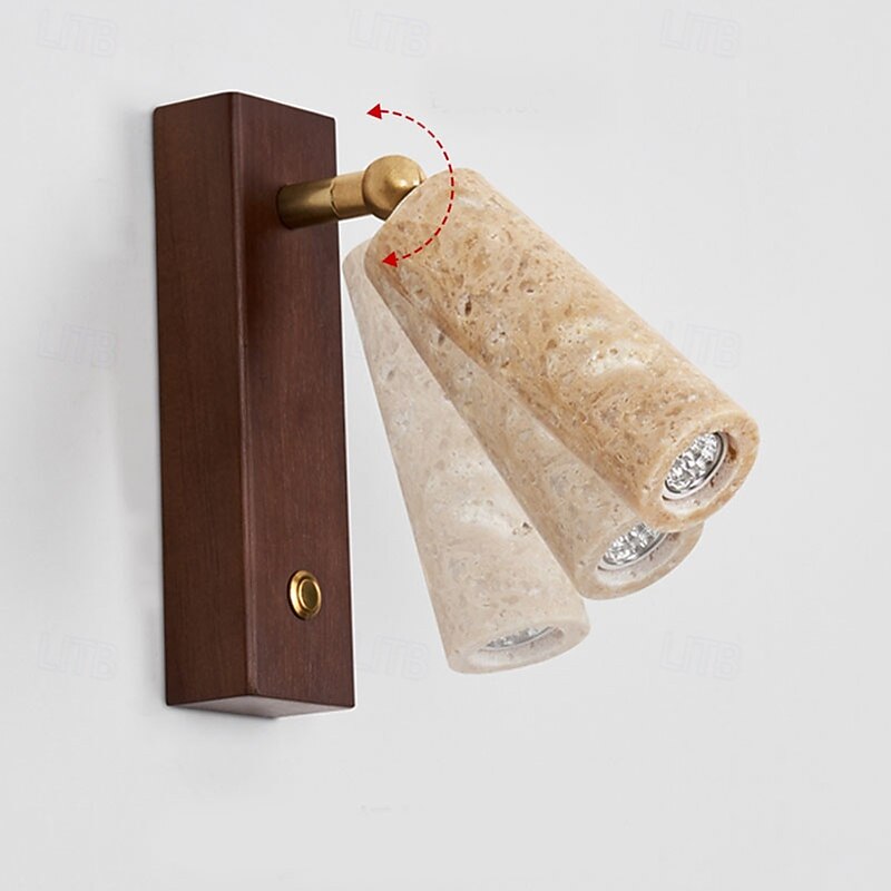 LED Wall Lamp Rotatable Bedside Wall Mounted Reading Light Nordic Natural Stone Wall Sconce Wall Lighting with Switch Wood Rustic Light Fixture for Living Room Restaurant Loft Kitchen3