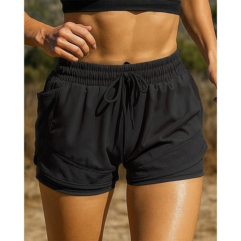 Women's Running Shorts Elastic Waistband Shorts Sports & Outdoor Casual Breathable Quick Dry Lightweight Elastic Tennis Golf Running Regular Fit Sportswear Activewear Solid Colored Black Purple Green4