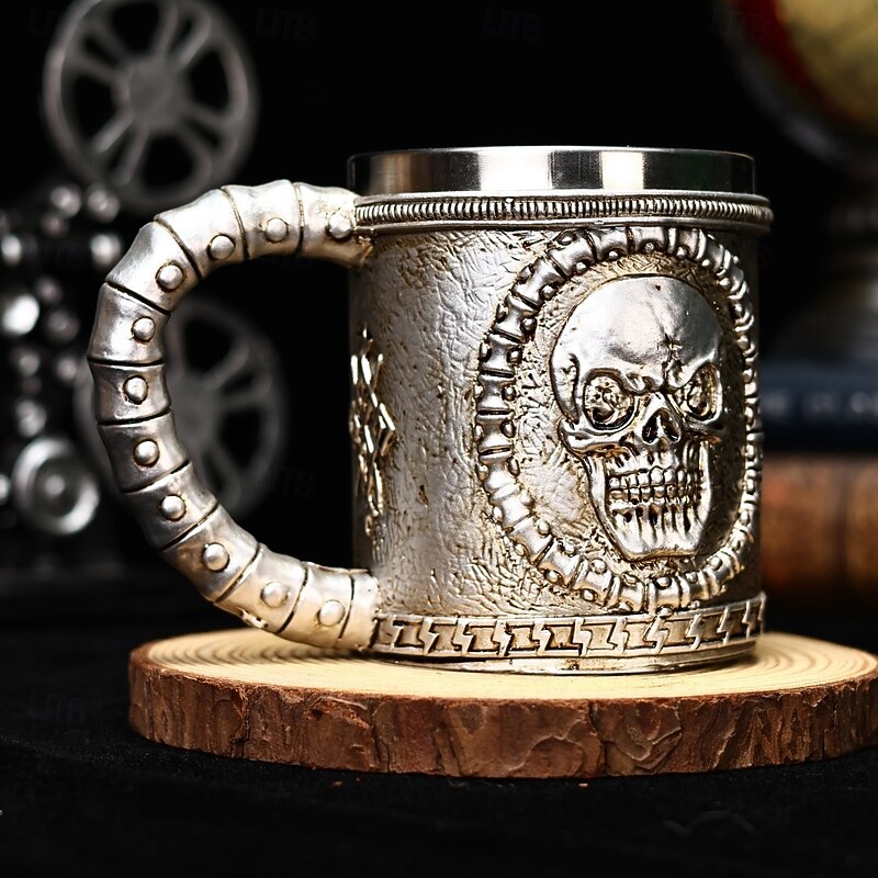 Halloween Skull Beer Mug,Oktoberfest Gift Mug Vintage Stainless Steel Skeleton Coffee Cup, Gothic Skull Water Tumbler, Dark Horror Barware Gift for Men2